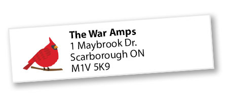 Address label design featuring a red cardinal perched on a branch.